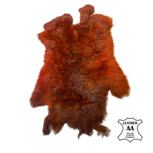 May include: A reddish-brown fur pelt with a soft, textured appearance. The pelt has irregular edges and a natural shape. The image includes a logo in the bottom right corner that says "LEATHER AA ITALIAN LEATHER COMPANY".