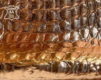 Rose Gold Crocodile  // Genuine Sheepskin Pieces // Embossed Alligator Print Hides // 3 - 6 sqft // RED GOLD REPTILE, 1317, 0.5mm / 1.25oz