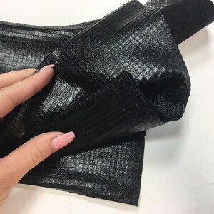 BLACK textured leather hides, Thin Metallic Sheep skin sheets Scaled lambskin PLAID BLACK 793, 1.25oz Genuine sewing leather geometric print image 5