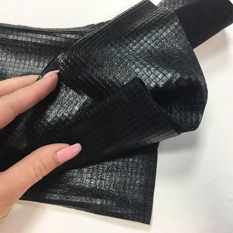 BLACK textured leather hides, Thin Metallic Sheep skin sheets Scaled lambskin PLAID BLACK 793, 1.25oz Genuine sewing leather geometric print image 5
