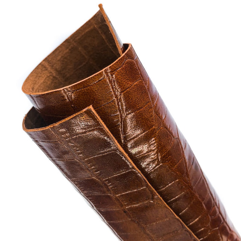 Chocolate Brown Crocodile Leather Sheet 12x12in30x30cm Genuine Shiny Leather BROWN CROCODILE 914 2oz0.8mm