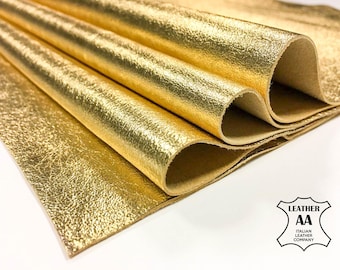 Shiny Gold Italian Leather Sheets | Metallic Lambskin for Crafts | Genuine Italian Leather 6x6 to 18x24 inches 0.9mm//2.5oz