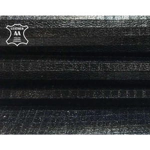 BLACK textured leather hides, Thin Metallic Sheep skin sheets Scaled lambskin PLAID BLACK 793, 1.25oz Genuine sewing leather geometric print image 1