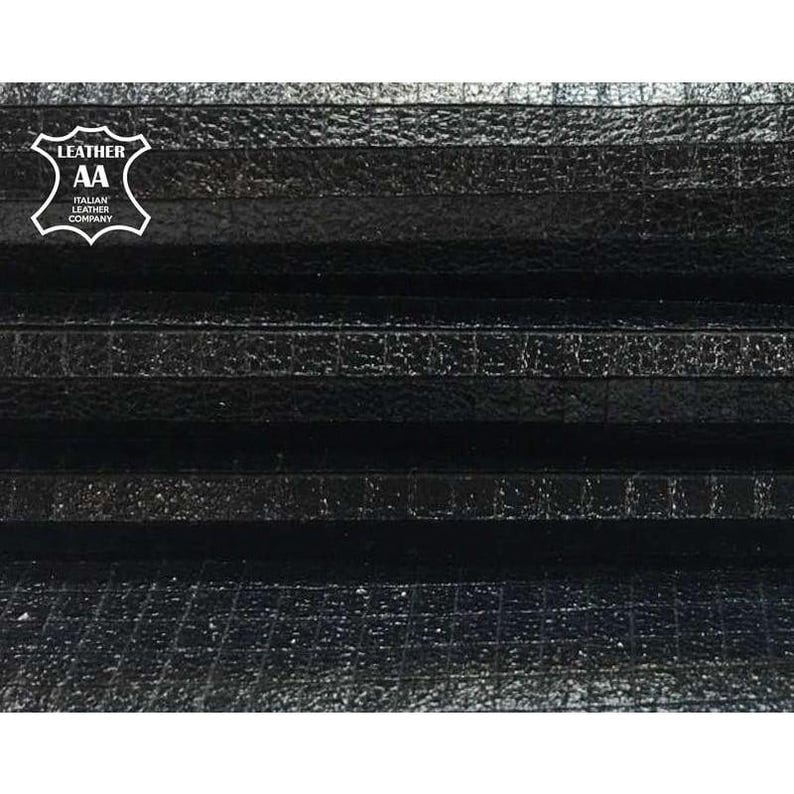 BLACK textured leather hides, Thin Metallic Sheep skin sheets Scaled lambskin PLAID BLACK 793, 1.25oz Genuine sewing leather geometric print image 1
