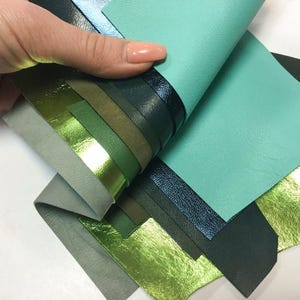 VERDE Ritagli di pelle MIX di pelle in verde Pezzi di vera pelle fai da te Materiale scamosciato verde Confezione di ritagli fai da te Ritagli di vera pelle