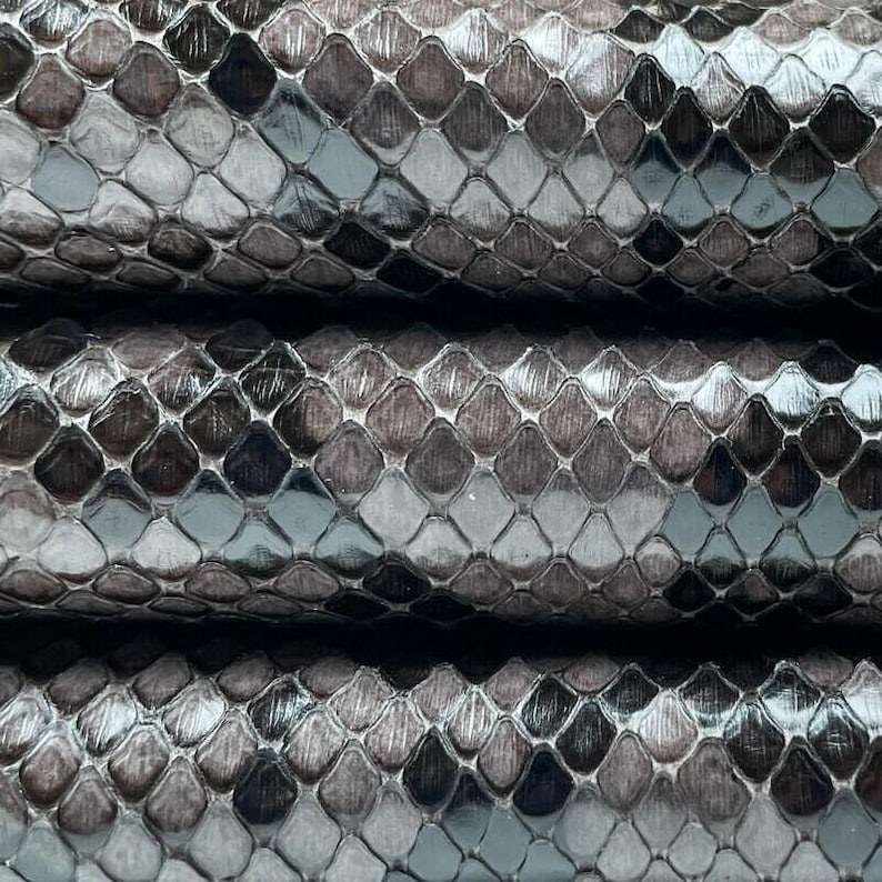 Python Leather Sheets | Snake Hide | Choose Your Size | Gray with Black Python Leather 0.7mm/1.75oz NATURAL PYTHON 1072 image 2