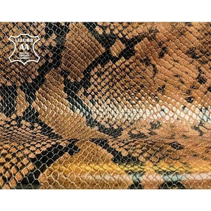 Brown Snake Print Leather //Genuine Lambskin Leather Hides //Textured Sewing Material // 5 - 9 sqft// AUSTRALIAN SNAKE, 1342, 0.8  mm/2 oz