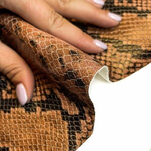 Brown Snake Print Leather //genuine Lambskin Leather Hides //textured ...