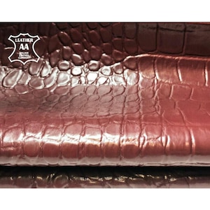 Crocodile Leather // Dark Red // Embossed Lambskin Hides // Italian Leather for Crafting // Andorra Crocodile, 0.6mm/1.5oz