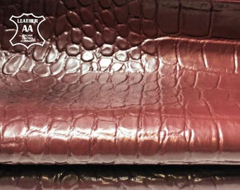 Piel de cocodrilo // Rojo oscuro // Piel de cordero grabada // Cuero italiano para manualidades // Cocodrilo de Andorra, 0,6 mm/1,5 oz