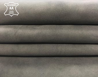 Gamuza auténtica GRIS Gamuza de piel de cordero italiana Gamuza de oveja natural Tejido de piel auténtica gris claro para manualidades, forro TRADEWINDS 278 0,6 mm