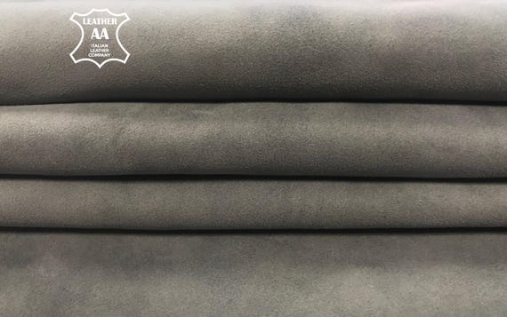 GRAY genuine suede Italian Lambskin suede natural sheep suede light gray genuine leather fabric for crafts, lining TRADEWINDS 278 0.6mm