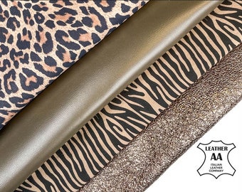 Classic Suede Animal Print Khaki Lambskin Bronze BUNDLE of 4 Italian Hides / FREE Express Delivery + Gift / 4 - 6.5 sqft / 2.25 - 2.75 oz