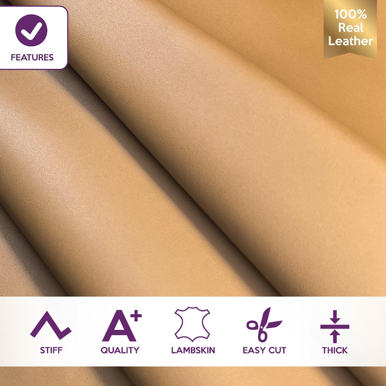 Beige Lambskin Leather Pieces 6, 7, 8, 9 sqft Matte Finish Real Thick Hides For Shoe Making Soft Fabric 1mm // 2.5oz DOE 1406 image 2