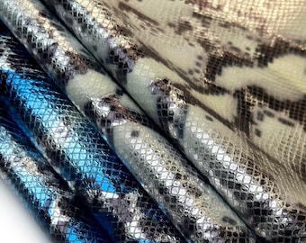 Metallic Snake Print Lambskin Leather Blue 4 sqft or Silver Gray 5 Sqft 0.9-1mm Choose One 1619