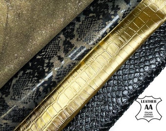 Limited Metallic Sparkly Animal Print Leather Bundle of 4 Italian skins // Premium Edition Lambskin hides // FREE Express Delivery Included