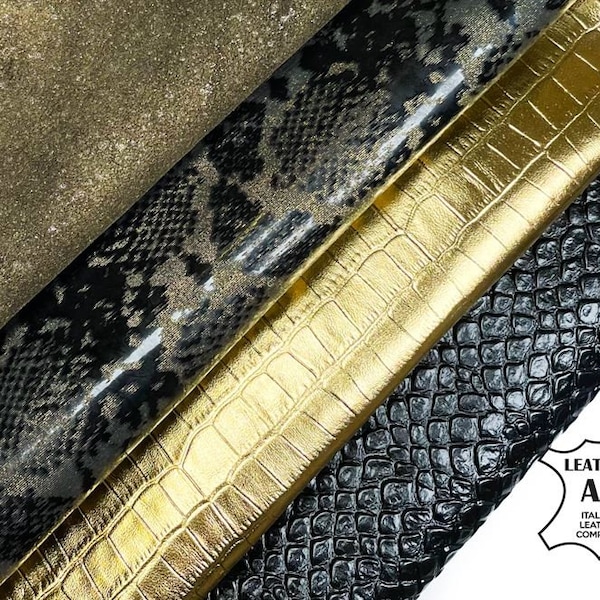 Limited Metallic Sparkly Animal Print Leather Bundle of 4 Italian skins // Premium Edition Lambskin hides // FREE Express Delivery Included