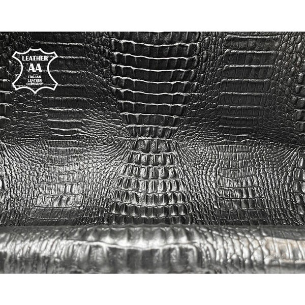 Black Crocodile Print // Real Lambskin Leather Hides // Textured Crocodile Print Hides // Animal Print For Crafting // 1051, 0.8mm/2oz