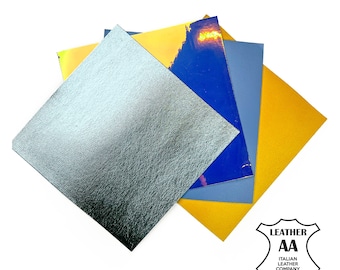 4 Metallic Lambskin 5x5 inch Pieces Set Bestseller Holographic Blue Yellow Silver Scraps For Crafting 12x12 cm