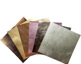Metallic leather scraps Shiny Leather mix pre-cut leather pieces 5x5 or 10x10 inch lambskin metal leather samples 6 pack leather for crafts