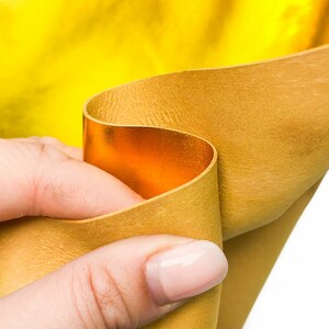 Yellow Metallic Leather Hides // Genuine Leather With Mirror Effect // Bright Shiny Crafting Leather // Yellow Gold 959 0.8mm / 2oz image 7