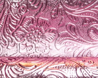 Metallic Light Pink Lambskin With Floral Print 4-6 sfqt // 0.4-0.67m2 Shiny Italian Fabric 0.9mm/2.25oz QUARTZ FLOWERS 1519