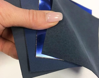 NAVY BLUE Lammfell-Bogen-Set mit dunkelblauen Lederresten, blau metallic 13 x 12 cm. Naturleder-Blätter zum Selbermachen Blautöne von Lederhaut