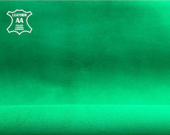 Green Suede Leather // Soft Velour Material for Sewing // Genuine Italian Lambskin // JELLY BEAN 1207, 0.8mm / 2 oz / 5 sqft