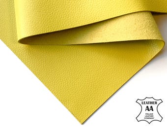 Real YELLOW leather sheet 6x6 / 8x10 / 12x12 / 12x18 / 18x24 Textured Pebbled Light Sun Color Scraps 2oz/.8mm Hide Pebbled YELLOW CREAM 844