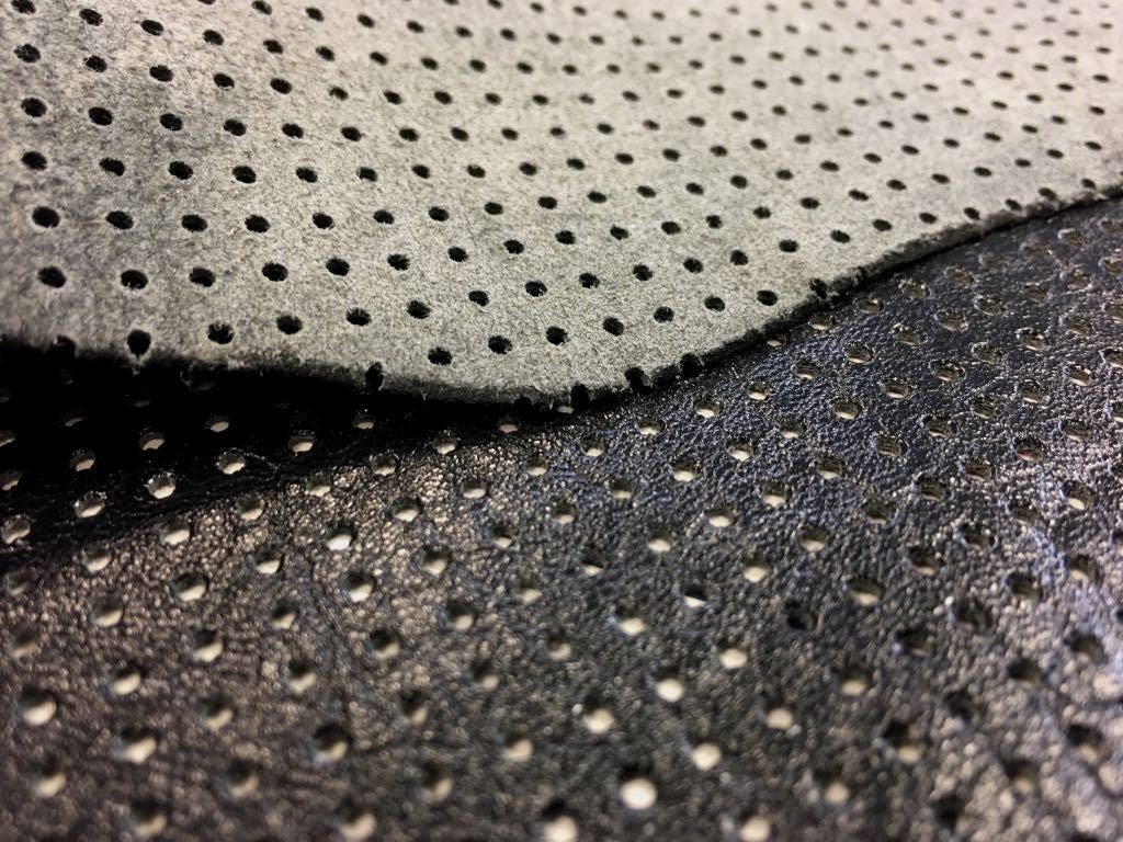 Black PERFORATED natural leather fabric genuine black leather Etsy