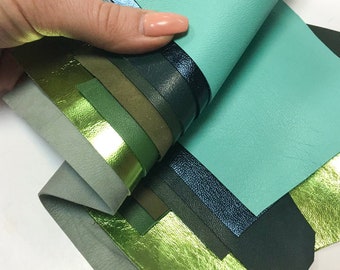GREEN Leather Scraps MIX leather remnants in green Real leather diy skin pieces Green Suede material DIY scrap pack Genuine leather off cuts