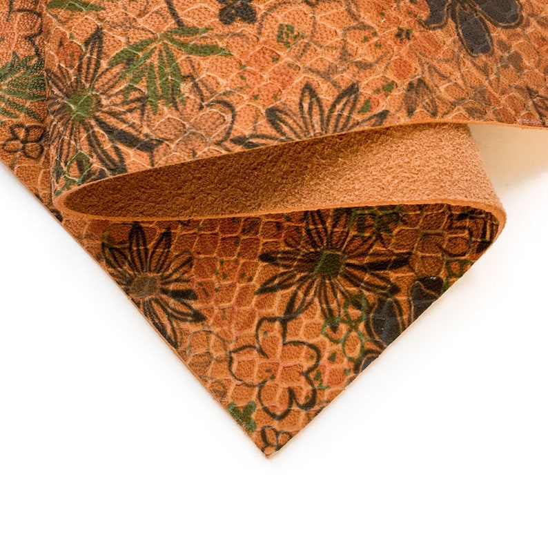ORANGE Leather 6x6in/15x15cm Flower Print Leather Sheet Etsy