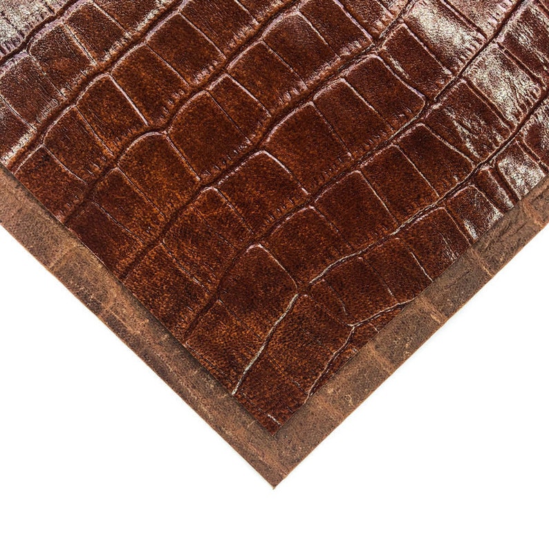 Chocolate Brown Crocodile Leather Sheet 12x12in30x30cm Genuine Shiny Leather BROWN CROCODILE 914 2oz0.8mm