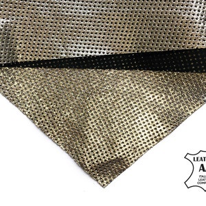 Light Gold Perforated Leather Sheets | Metallic Lambskin 6x6 / 8x10 / 12x12 / 12x18 / 18x24 | Shiny Dotted Fabric Pieces for Crafts