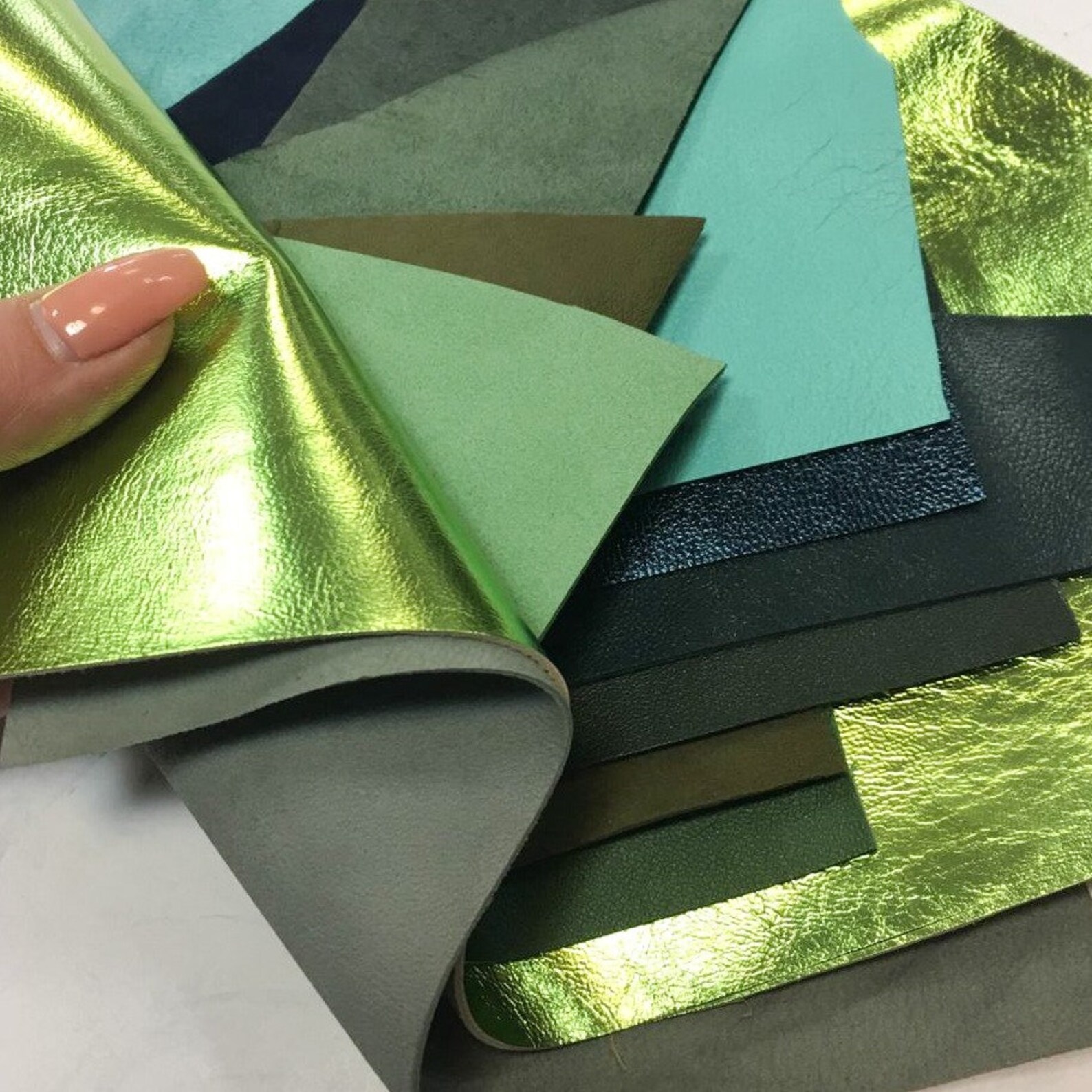 GREEN Leather Scraps MIX Leather Remnants in Green Real Etsy