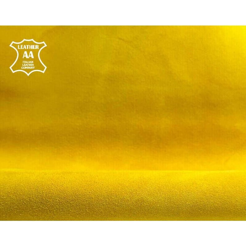 Bright Yellow Suede Leather // 4 sqft // Soft Velour Material For Sewing // Lemon Curry, 1171, 0.9mm/2.25oz image 1