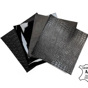 NEUES SCHWARZES SET // * 5x5 Zoll * Vier echte schwarze Lederstücke // Trending Earring Zubehör // Schwarzes Schmuckleder // * 12 x 12 cm *