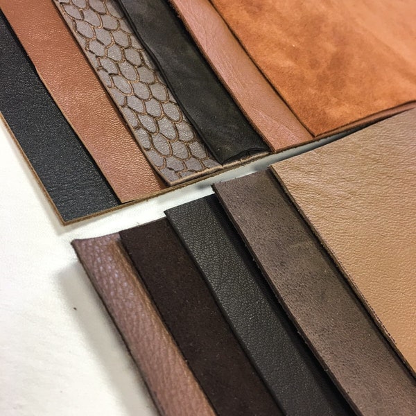 BROWN SHADES leather scraps Real leather pre cut sheet set 5x5 inch craft pieces  Textured Various brown leather samples 4/8pieces per pack