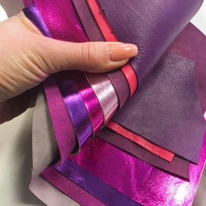 Violette und rosafarbene Lederreste | Echtes Lammleder | Reststücke in Metallic, Wildleder und glatt | Perfekt für Schmuck und Lederhandwerk