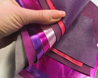 PURPLE Leather Scraps Genuine Pink and Violet Sheep Craft Pieces Bright Remnants Genuine Suede off cuts Real animal skin pieces for DIY