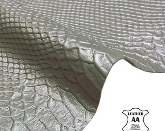 Pearl Silver Snake Print Embossed Lambskin Leather 4, 5, 6 sqft Piece Iridescent Pink Shine 0.7mm / 1.75oz Opaline 1717