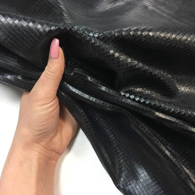 BLACK textured leather hides, Thin Metallic Sheep skin sheets Scaled lambskin PLAID BLACK 793, 1.25oz Genuine sewing leather geometric print image 4