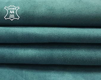 BLUE suede Genuine sheepskin sheets for sewing// Green velour// Real suede leather Teal Blue fabric // BLUE MOON, 636, 0.9 mm/ 2.25 oz