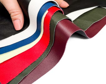 Stretch Leather Scraps //  MIX Thin Elastic Lambskin Leather on Cotton Fabric // Colorful Leather // Real Animal Leather Remnants