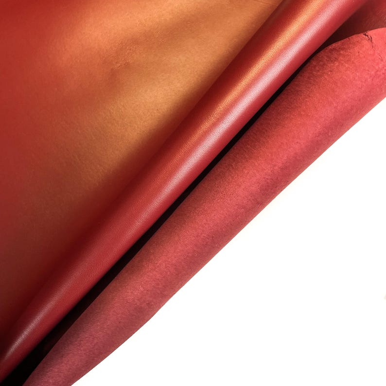 Dark RED Leather Material Pieces Genuine Sheepskin Hides 3 - 5 sqft // 0.28 - 0.5 m2 Thick Italian Leather 0.9mm/2.25oz RED PEAR 223 image 7