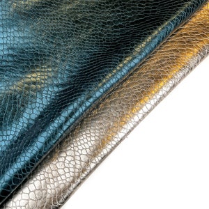 Light Gold And Teal Blue Metallic 4 5 sqft // 0.36 0.5 m2 Reptile Print Leather Thick Lambskin 1mm/2.5oz TEAL & GOLD REPTILE 1505 image 5