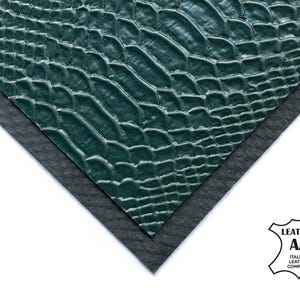 Green Genuine Lambskin Leather Snake skin Sheet 6x6 / 8x10 / 12x12 / 12x18 / 18x24 Real Wild Animal Embossing PONDEROSA SNAKE 855, 2oz/0.8mm
