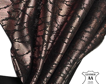 Black Suede Real Lambskin Leather 5 sqft With Dark Rose Gold Metallic Printed Pattern 1.2mm//3oz Obsidianrose 1707