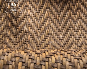 Cuero de piel de cordero marrón trenzado con estampado en zigzag / 39 x 24 in / y / 20 x 24 in / Hojas de cuero de hebra genuina ~ 1 mm/2,5 oz
