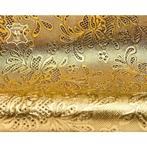 Gold Patent Leather //Embossed Flower Print Hides // Shiny Genuine Sheepskin Pieces // Jewellery Supplies // PURE GOLD FLOWERS 1299 , 0.8 mm
